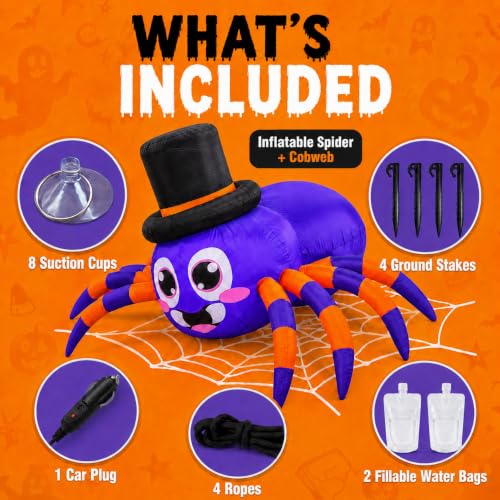 5ft Inflatable Halloween Spider Car Decoration Kit with LED Lights & Web