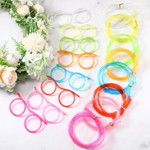 Pink Silly Straw Glasses - 6 Pack Kids Party Drinking Eyeglasses