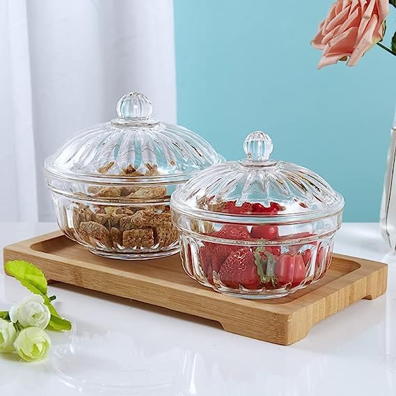 Plastic Candy Dish Sugar Bowl with Lid - Kitchen Food Storage Container