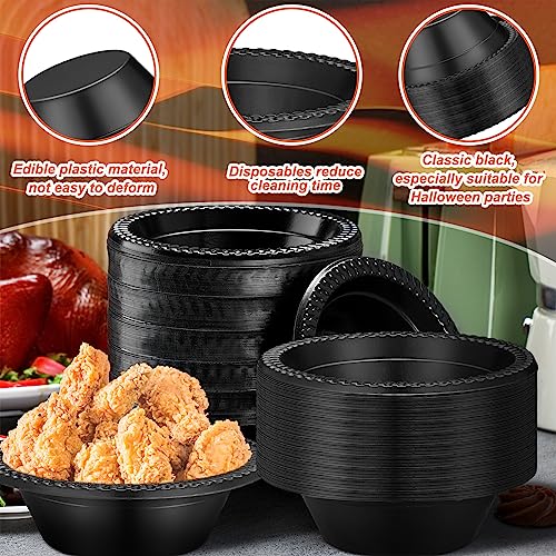 Black Disposable Plastic Bowls, 160 pcs, 12oz for Halloween Parties & Food Serving - Variation: Black