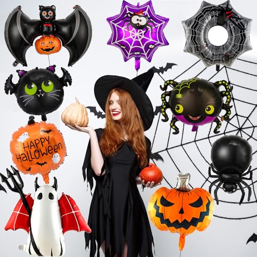 Halloween Balloons Set - 9Pcs Foil Ghost Spider Pumpkin Bat Party Decorations Style-1