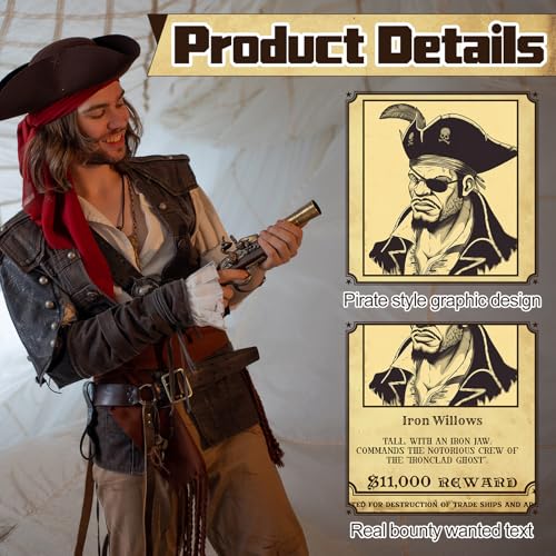 Pirate Wanted Poster Set - Halloween Party Decor Prop - 12 pcs 8x12 Inches - Pirate Theme