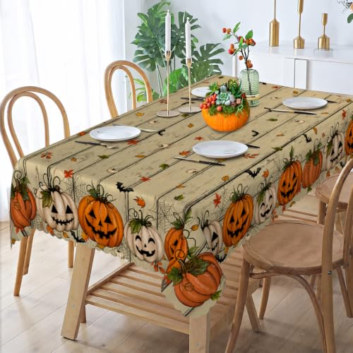 Halloween Waterproof Pumpkin Face Tablecloth - 84x60 Inches, Fall & Halloween Decor