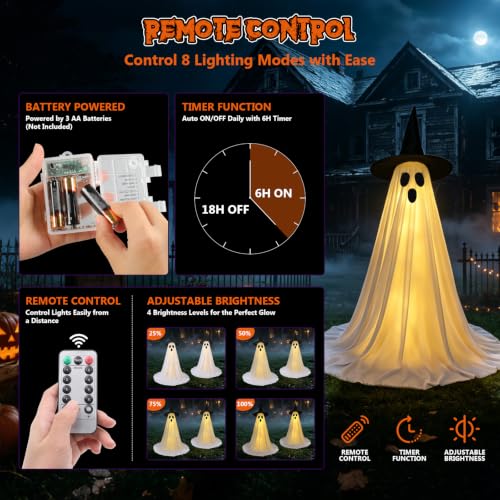 Standing Ghost Halloween Decorations 2 Pack - 5FT Lighted Spooky Outdoor Ghosts with Remote