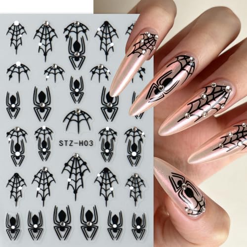 Halloween Nail Stickers Set 4 Sheets Spider Web Rhinestones & Bats - Style10