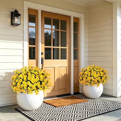 Artificial Daisy Flower Bundles - UV Resistant Faux Silk Fall Decor - Yellow, 6 Bundles