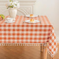 Orange Gingham Rectangular Tablecloth 55x120 Inch Cotton Linen Farmhouse Decor - Variation: Orange / 120" x 55"