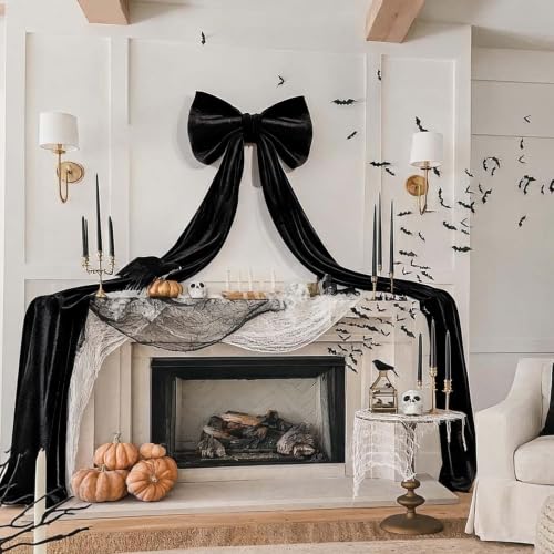 Giant Black Velvet Bow Tree Topper - 75 x 18 Inches Halloween & Christmas Decor - Variation: Black
