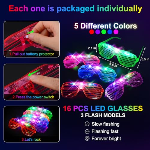 Glow in the Dark Party Supplies Set with Foam Sticks LED Glasses & Finger Lights
