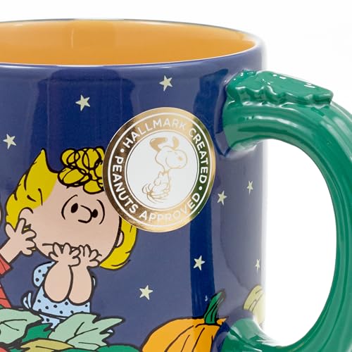 16 oz Peanuts Ceramic Mug with Great Pumpkin Scene - Fall Pumpkin Patch Coffee Cup - Linus, Sally & Snoopy