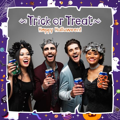 Halloween Beer Can Cooler Sleeves - 16 Styles Reusable Neoprene Drink Sleeves for 12 oz Cans - Halloween Classic Variation