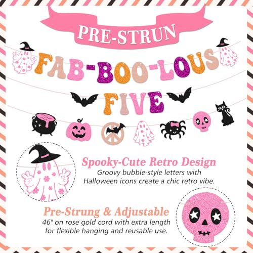 Halloween Glitter Banner for Fifth Birthday Party - Spooky Cute Decorations