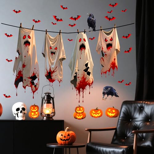 Halloween Ghost Wall Stickers Decals - Funny Spooky Bat Scene, Variation: Halloween Ghosts