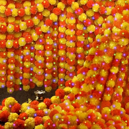 8 Pcs Marigold Garland for Decor with Lights - Halloween Festival Decoration