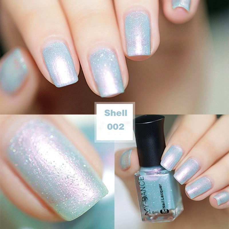 Iridescent Light Blue Shell Pearl Nail Polish - Quick Dry Long Lasting Shimmer 6ml - Variation 02