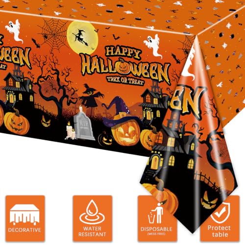Halloween Pumpkins Party Plates Set 81pcs Orange & Black with Tablecloth & Utensils