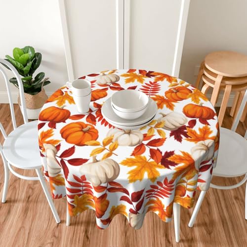 Fall Maple Leaf Tablecloth 60 Inch Round Harvest Autumn Pumpkin Decor
