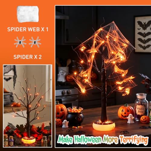 Dark Halloween Tree with Light-Up Base & Rechargeable LED Lights - 24 Inch