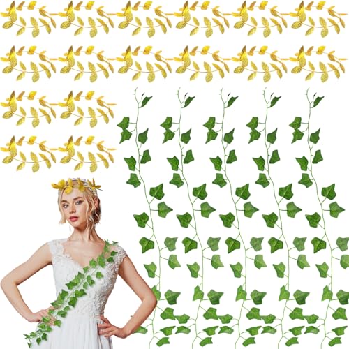 Greek Toga Party Decorations Set with Laurel Crowns & Faux Vines - 20 Pcs