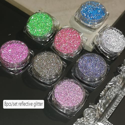 Reflective Glitter Powder Set - 8 Colors Diamond Nail Art Glitter - Sparkle & Shine