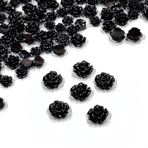 Black Rose Nail Charms 300 Pcs 3D Valentines Day Floral Rhinestones for Acrylic Nails
