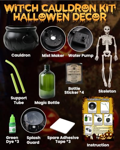 Halloween Floating Cauldron with Skeleton & Mist Effects - Indoor Decoration