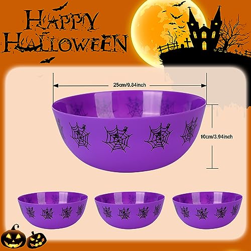 Halloween Plastic Trick Treat Candy Bowls - Large Reusable Party Supply - Purple Spider Web