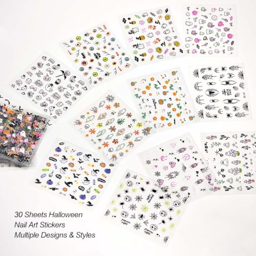 Halloween Nail Stickers Set - Style 14, 30 Sheets for Kids & Adults