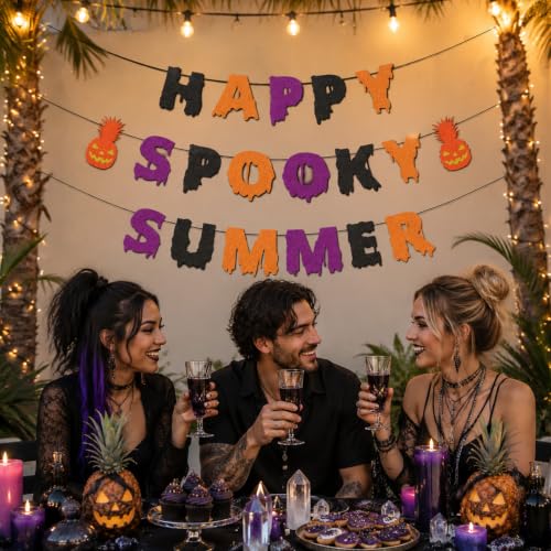 Happy Spooky Summer Party Banner – Summerween Halloween Decorations Set, 3PCS