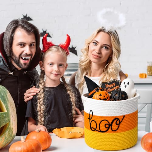 Halloween Candy Corn Woven Gift Basket - Boo Style, 12 x 12 Inch