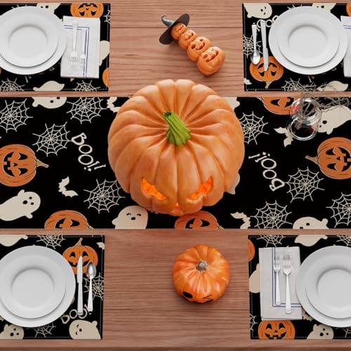 Halloween Ghost Pumpkin Table Runner - 13x36 Inch Festive Decor - XCHI