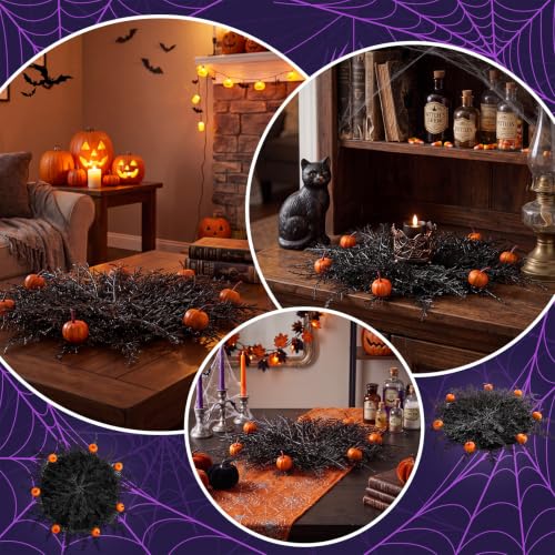 Halloween Placemat Set - 6 Round Pumpkin & Pine Table Mats - Black & Orange - Variation: Pumpkin