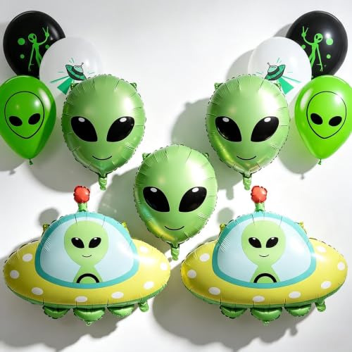 Alien Balloon Decorations Set for Space-Themed Party - UFO and Alien Head Balloons