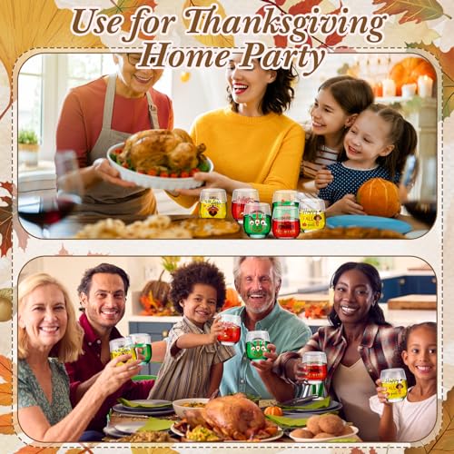 Fall Thanksgiving 12 oz Stemless Wine Glasses Set - 12 Pcs Festive Design