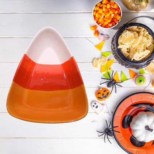 Large Candy Corn Dish - Harvest & Halloween Decor, Ceramic Candy Holder, 10 Inches