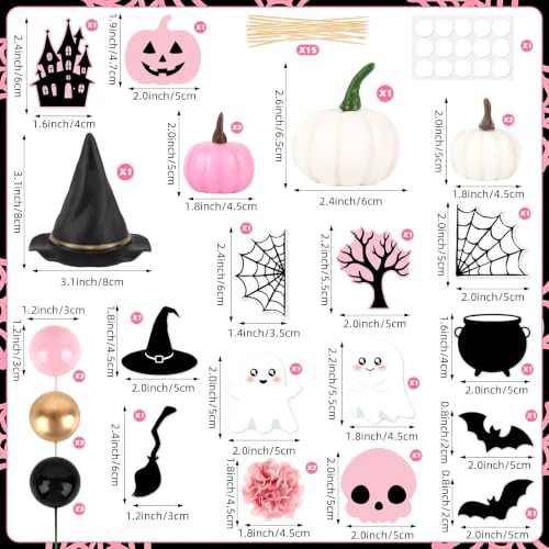 Pink Pumpkin Cake Topper Set - Halloween Cake Decorations with Hat, Flower & Bats - 30PCS - Pumpkin Variation