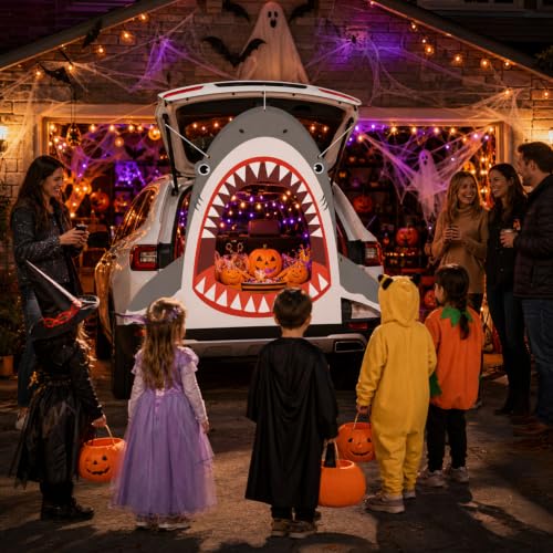 Halloween Shark Car Decorations Kit - Trunk or Treat Backdrop & Rope