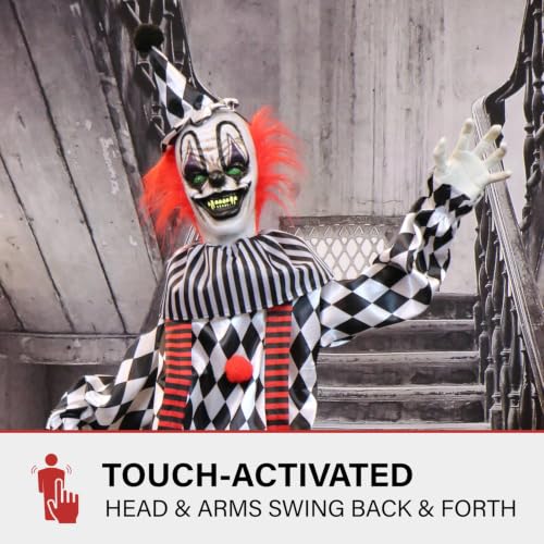 5.9-Ft. Talking Clown Animatronic on Stage Halloween Prop - Variation of 6ft Clown on Stand