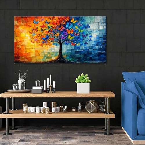Tree of Life Wall Art Canvas - Colorful Butterfly Tree of Life 40" x 20"