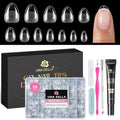 Gel Nail Tips Kit with Strong Nail Glue and Tools - Short Almond Design, 216 Pieces