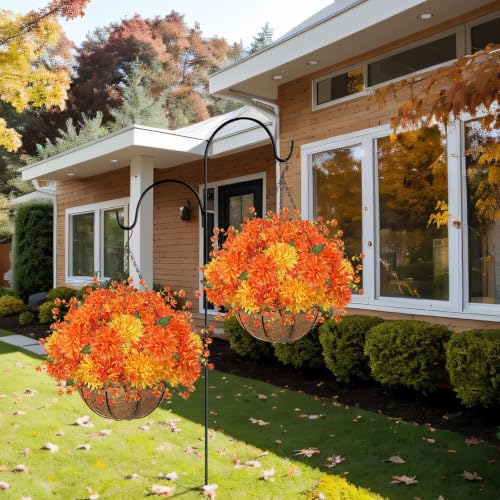 Orange Fall Hanging Basket with Artificial Mums for Outdoor Porch Decor