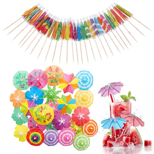 Colorful Cocktail Umbrellas 60Pcs Tropical Drink & Food Garnish Picks