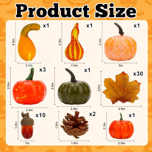 Fall Decor Pumpkins Gourd Leaves Set for Halloween Thanksgiving Table Mantel