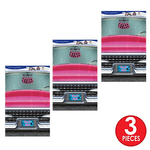 Pink Convertible Photo Booth Props Set - 3 Pieces for 50s Retro Theme Party - 25" x 36.5" - Pink & Rock & Roll Variation