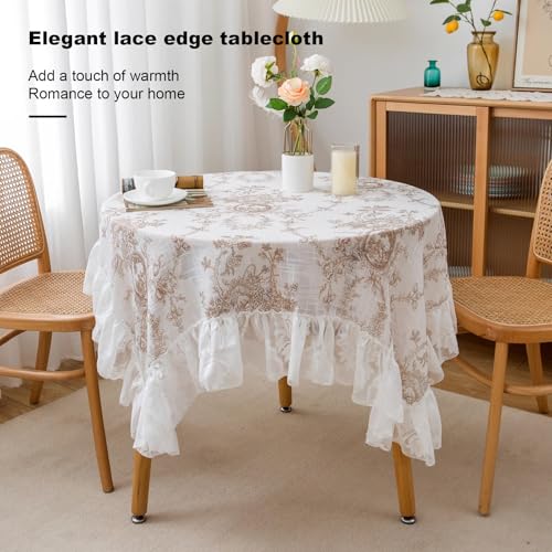 Champagne Lace Tablecloth 47x47 Inches with Ruffles - Modern Retro Boho Style