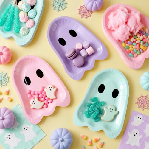 Ghost Halloween Paper Plates - 100 Pack Pastel Disposable Party Plates - 9 Inch