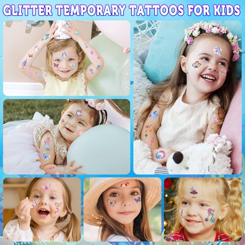 Kids Glitter Temporary Tattoos - Mixed Theme 30 Sheets, Waterproof & Safe