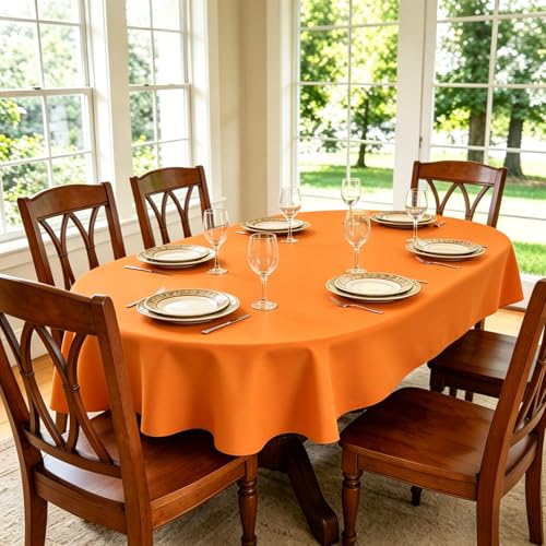 Wolkemer 2 Pack 60x84 Inch Orange Oval Tablecloth - Washable Party Decor