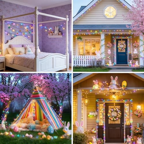 Multicolor Easter String Lights 33FT 100 LED with 16 Light Modes - Green Wire