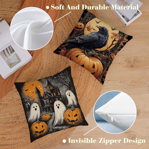 Halloween Pillow Covers Set of 4 20x20 Inch Velvet Ghost Pumpkin Cat Decor - Variation of THIS listing